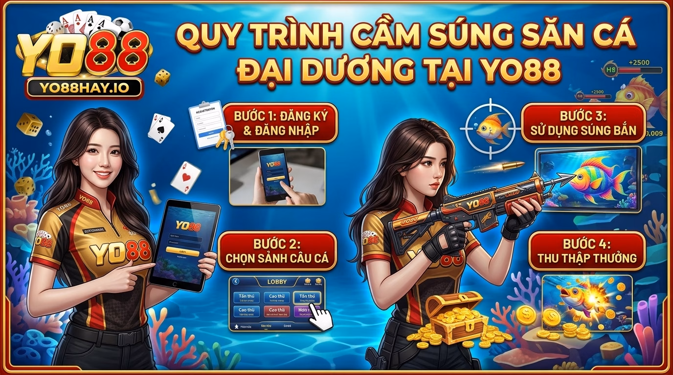 Các bước vác súng đi săn bắn cá đại dương YO88 Các bước vác súng đi săn bắn cá đại dương YO88